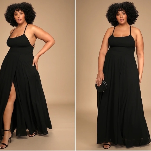 LULU's Bridesmaid Prom Wedding Flowy Romantic Flowy Sexy Chiffon Maxi Dress - Picture 4 of 5